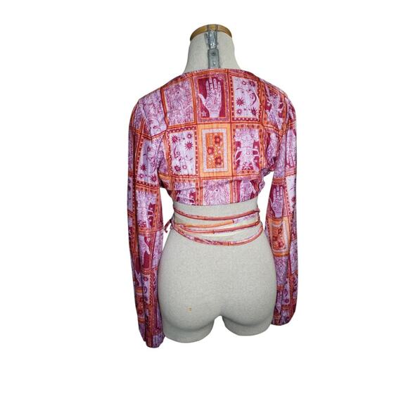 Urban Outfitters Tarot Print Wrap Crop Top Boho Bell Sleeve Festival Blouse – M - Picture 8 of 9